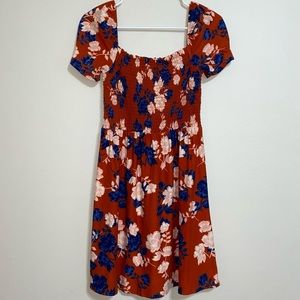 Rust Orange Floral Dress